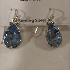 Noa Zuman Sterling Silver Blue Crystal Drop Earrings